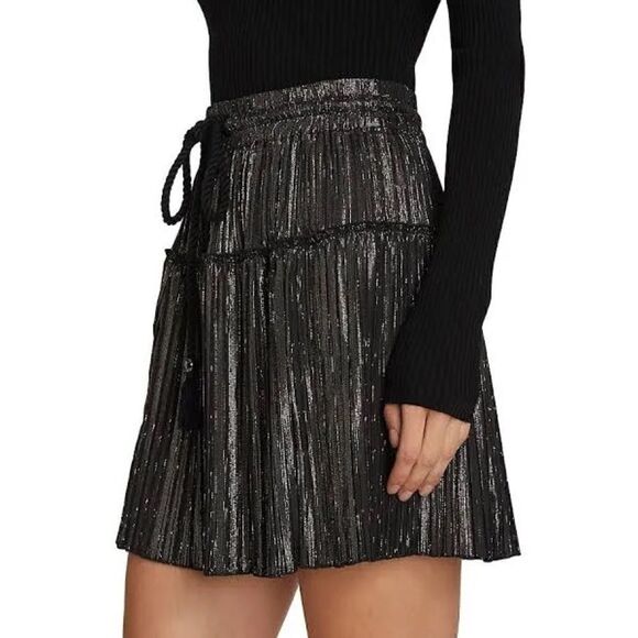 A.L.C. NWT Carter Pleated Mini Skirt Black Gold Silver Size 6 - Picture 4 of 16